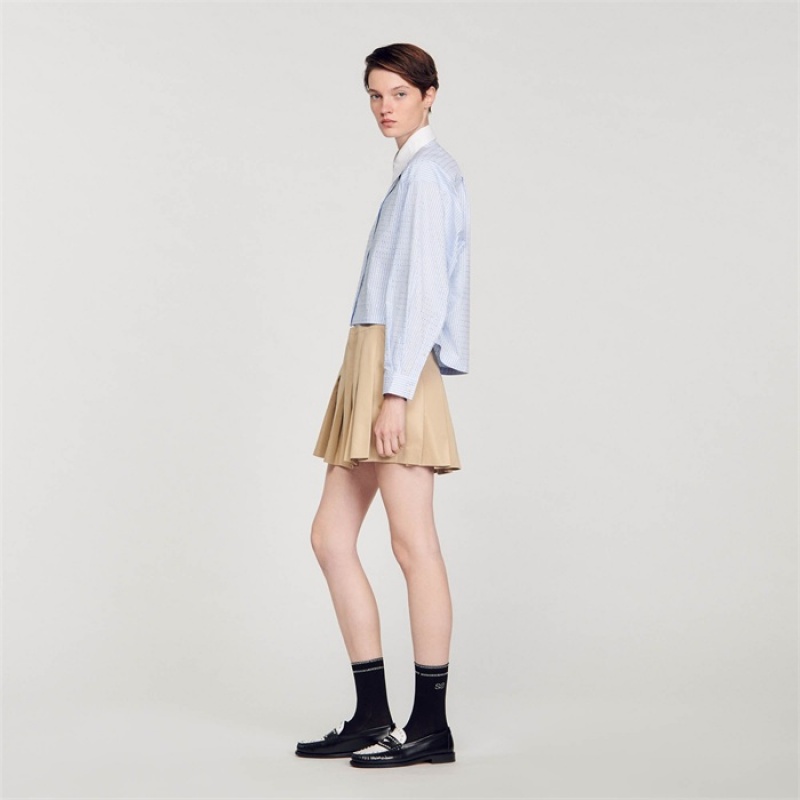 Sandro Stripy rhinestone shirt Sky Blue | SN-SDO64379