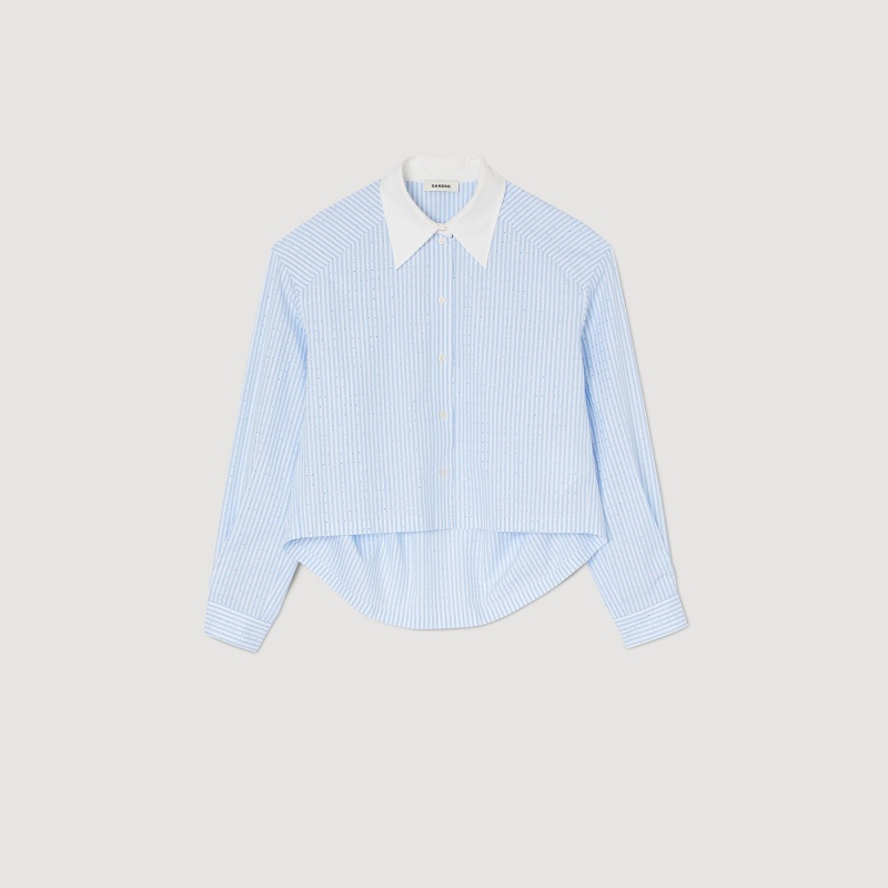 Sandro Stripy rhinestone shirt Sky Blue | SN-SDO64379