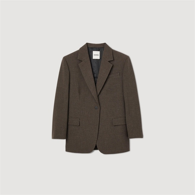 Sandro Suit jacket with small checks Brown | SN-SDO64432