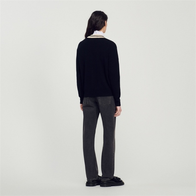 Sandro Sweater with contrasting V-neck Black | SN-SDO64625