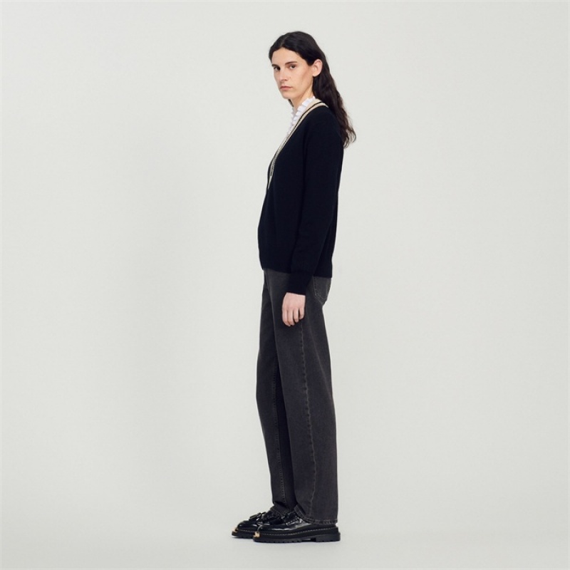 Sandro Sweater with contrasting V-neck Black | SN-SDO64625
