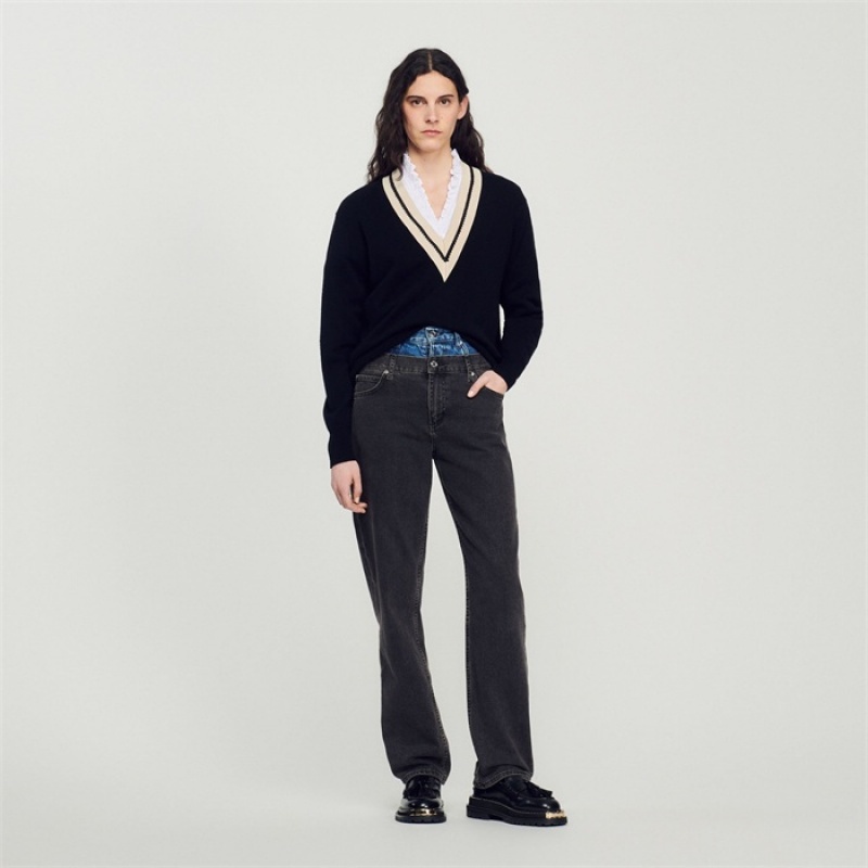 Sandro Sweater with contrasting V-neck Black | SN-SDO64625
