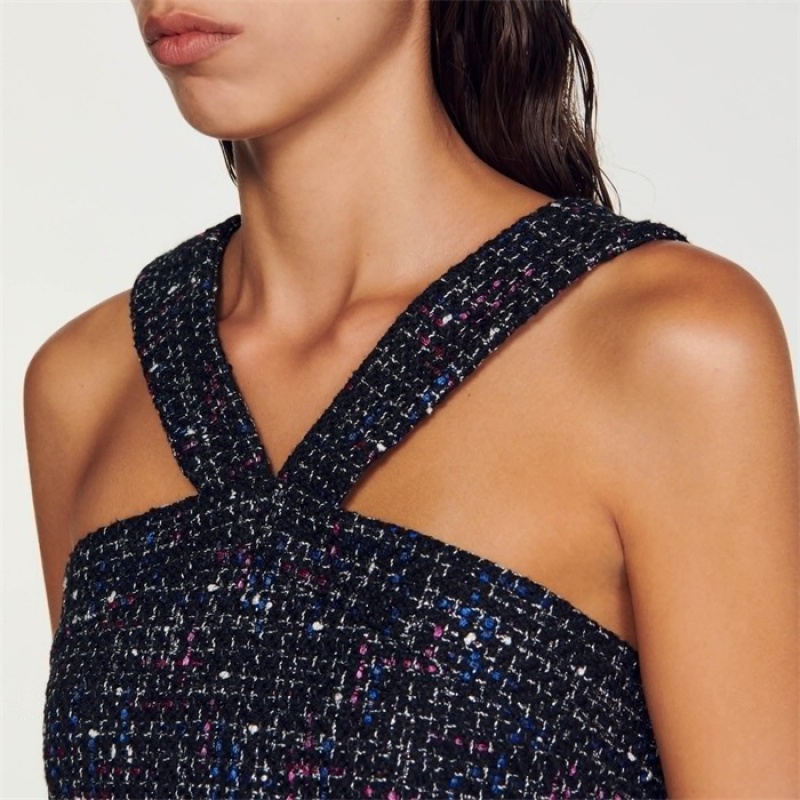 Sandro Tweed bustier top Blanc / Blue | SN-SDO64317