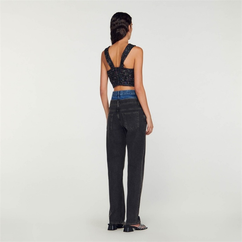 Sandro Tweed bustier top Blanc / Blue | SN-SDO64317