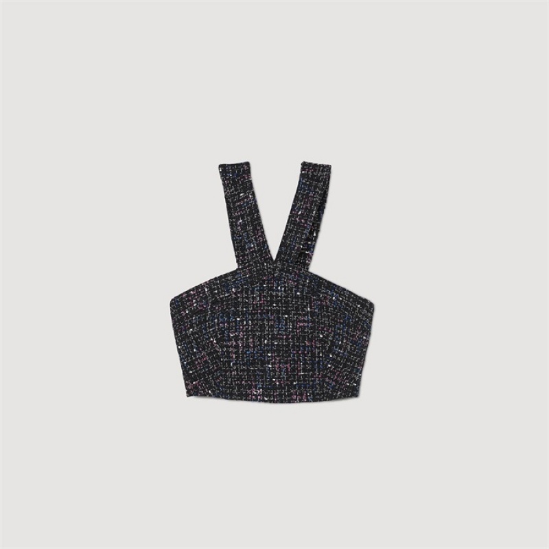 Sandro Tweed bustier top Blanc / Blue | SN-SDO64317