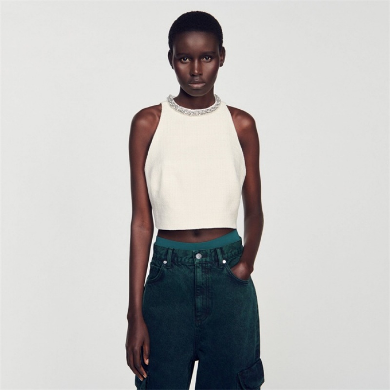 Sandro Tweed cropped top Ecru | SN-SDO64315