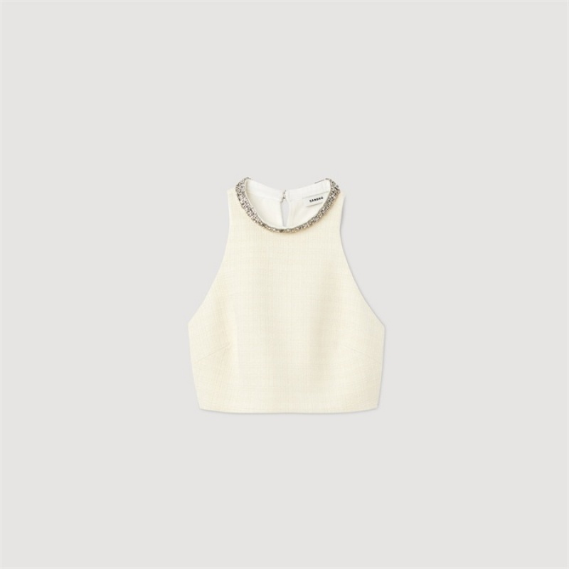 Sandro Tweed cropped top Ecru | SN-SDO64315