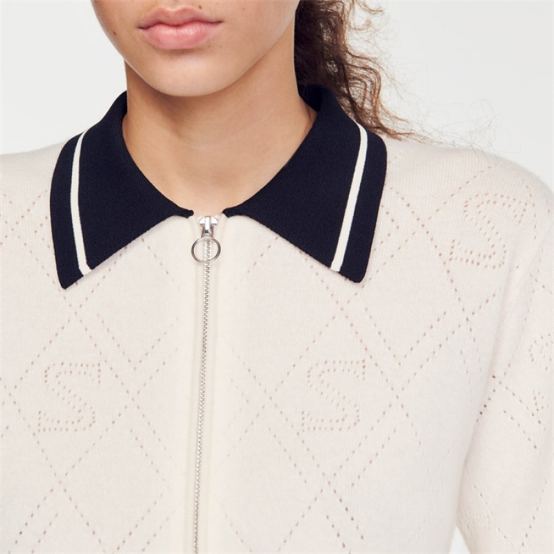 Sandro Two-tone cardigan Ecru | SN-SDO64583