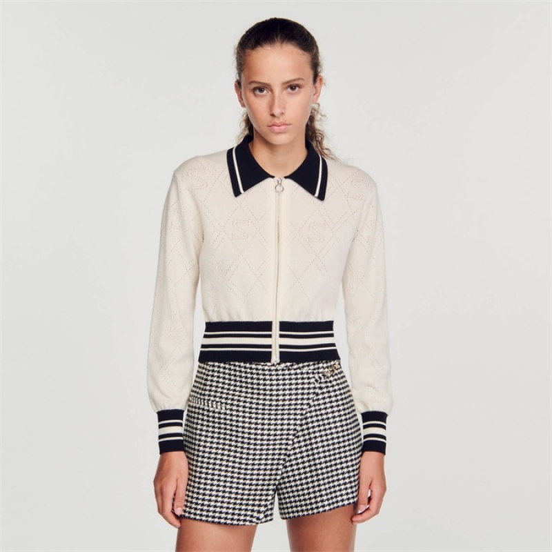 Sandro Two-tone cardigan Ecru | SN-SDO64583