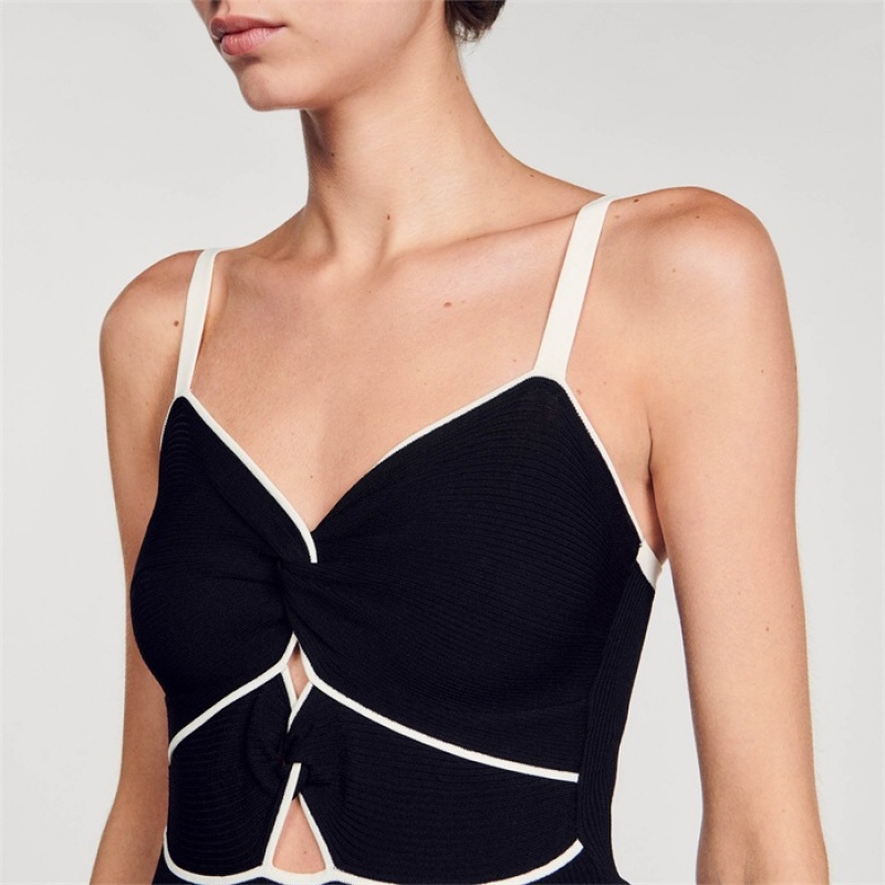 Sandro Two-tone knit bodysuit Black | SN-SDO64393