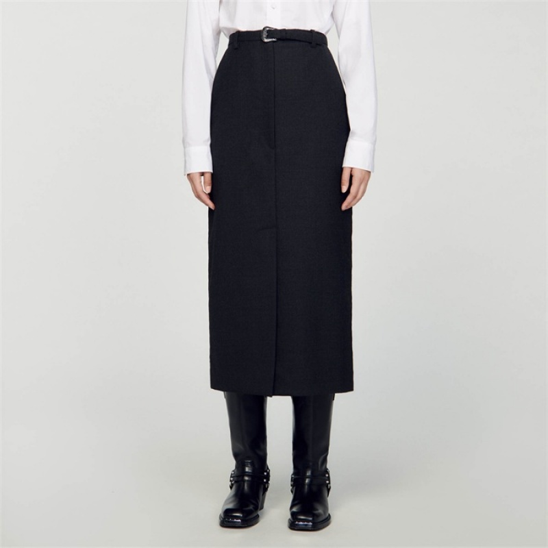 Sandro Western buckled pencil skirt Mocked Grey | SN-SDO64699