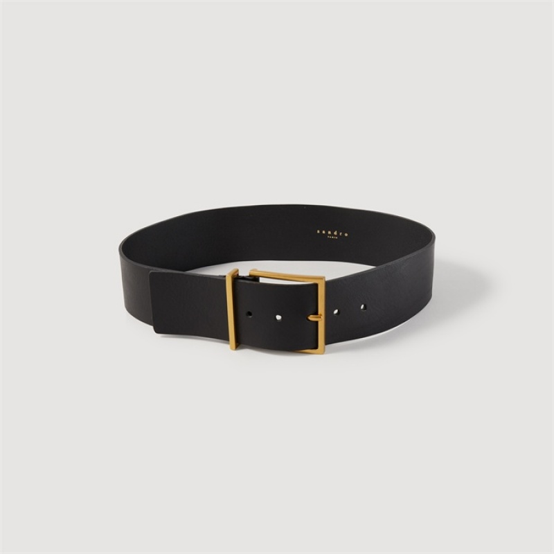 Sandro Wide leather belt Black | SN-SDO64985