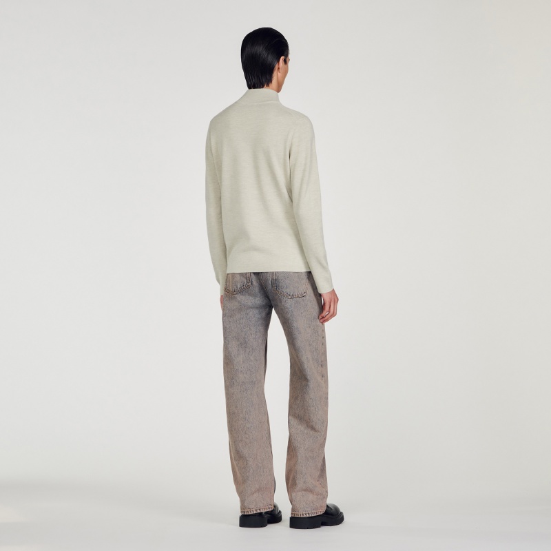 Sandro Wool sweater with zipped collar Putty | SN-SDO65289