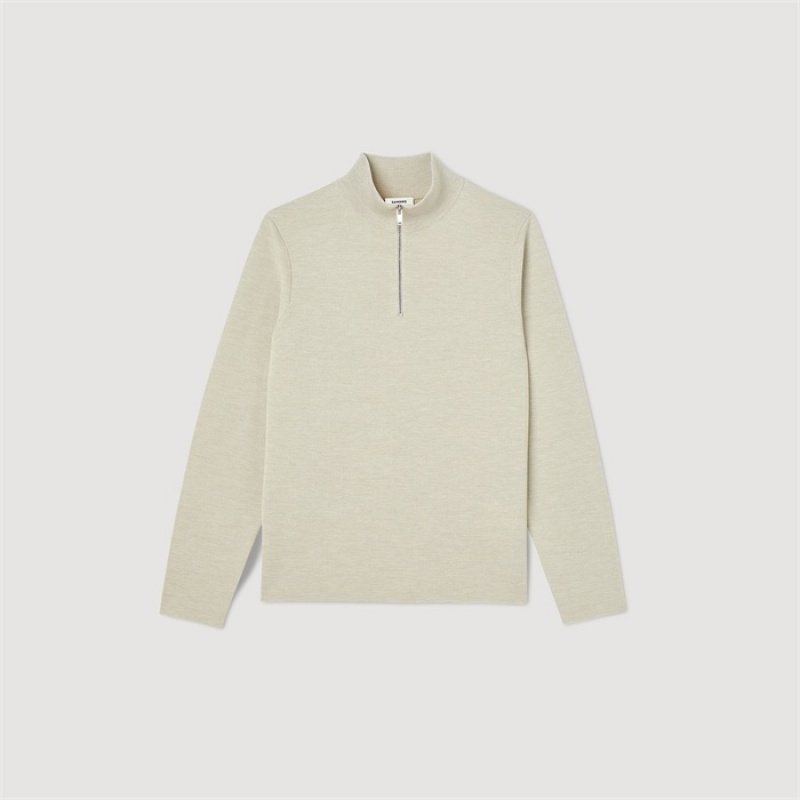 Sandro Wool sweater with zipped collar Putty | SN-SDO65289
