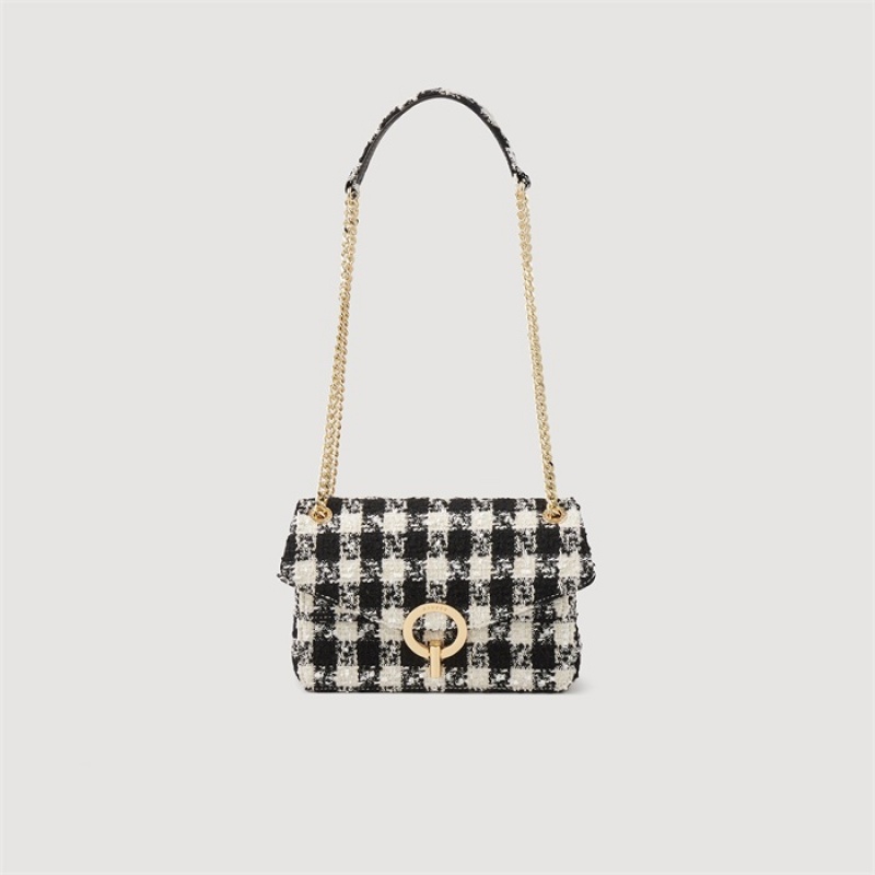 Sandro Yza bag in houndstooth tweed Black / Ecru | SN-SDO64879