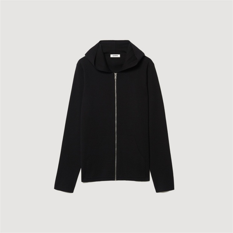 Sandro Zipped cardigan with hood Black | SN-SDO65277