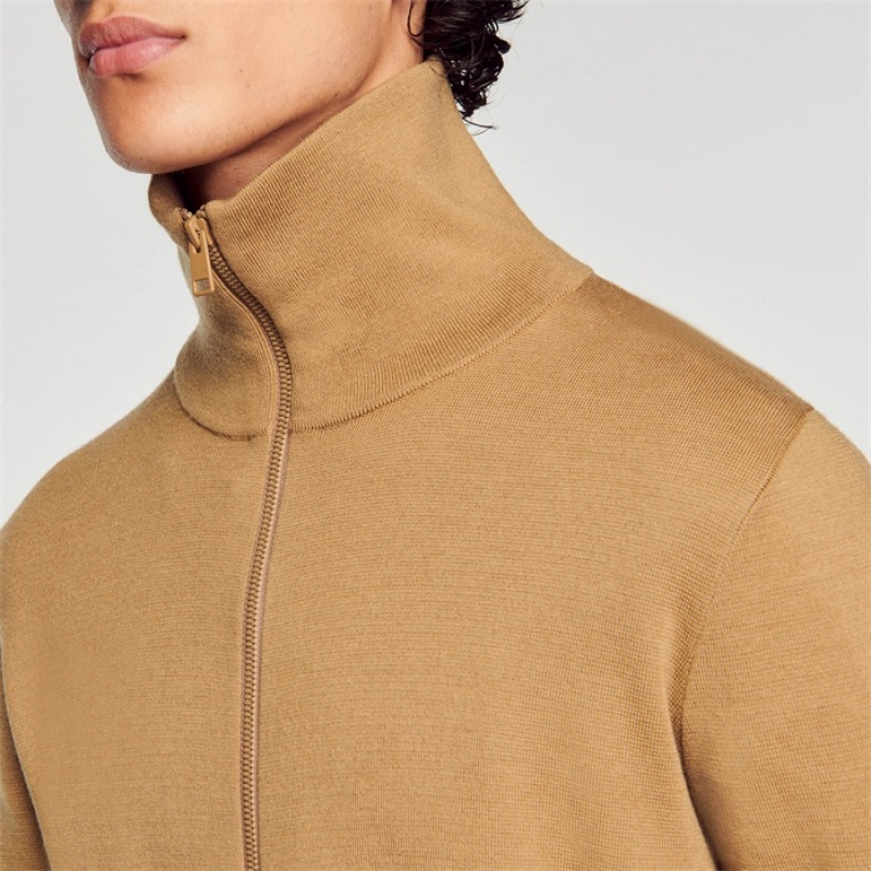 Sandro Zip-up wool cardigan Caramel | SN-SDO65255