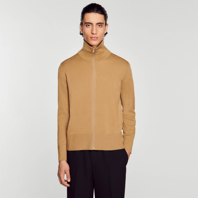 Sandro Zip-up wool cardigan Caramel | SN-SDO65255