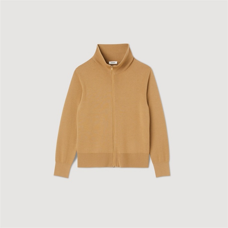 Sandro Zip-up wool cardigan Caramel | SN-SDO65255