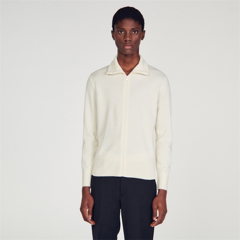 Sandro Zip-up wool cardigan Ecru | SN-SDO65258