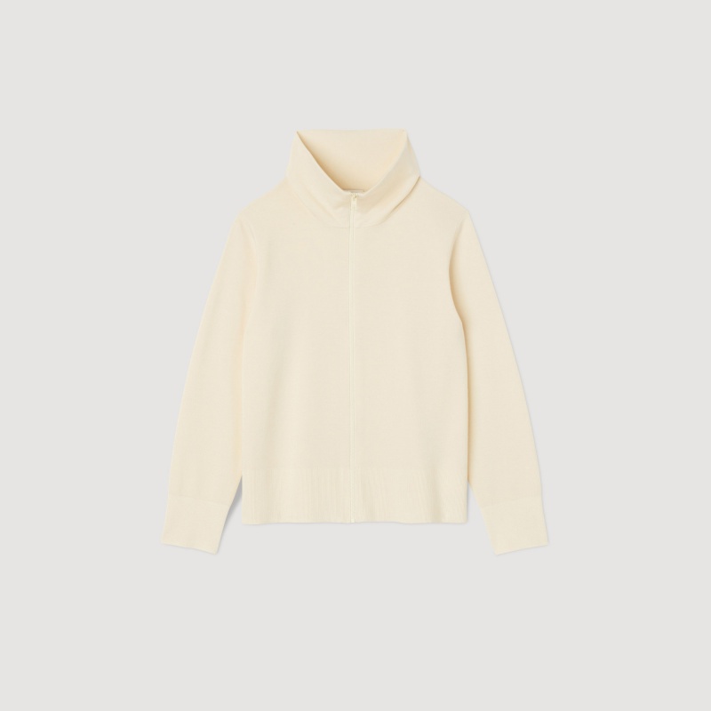 Sandro Zip-up wool cardigan Ecru | SN-SDO65258