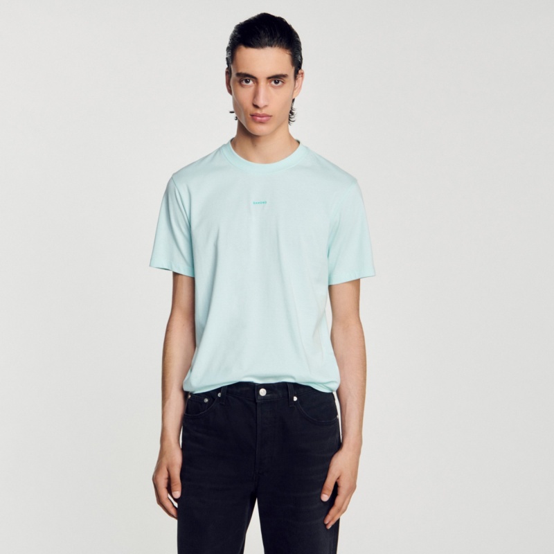 Sandro embroidered T-shirt Mint Blue | SN-SDO65112